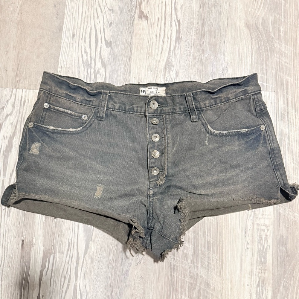 Free People Curoff Distressed Black Jean Shorts